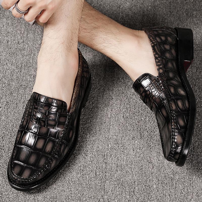 Opp France Square Pattern Brown Crocodile Loafers