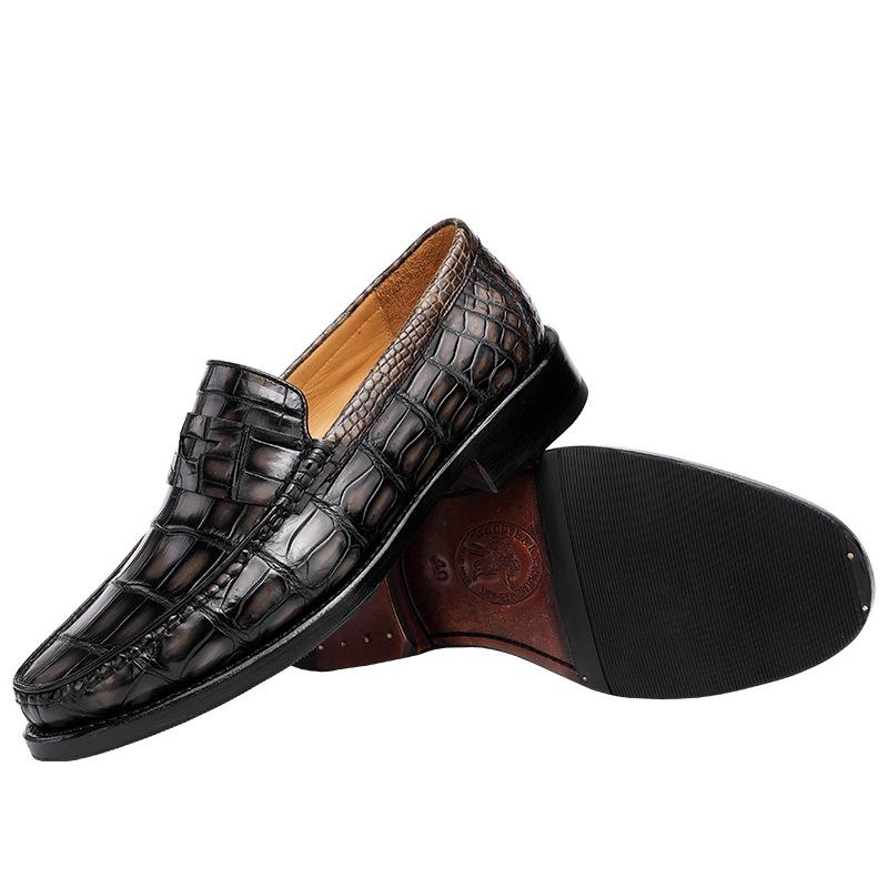 Opp France Square Pattern Brown Crocodile Loafers