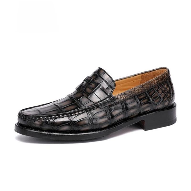 opp france Square Pattern Brown Crocodile Loafers