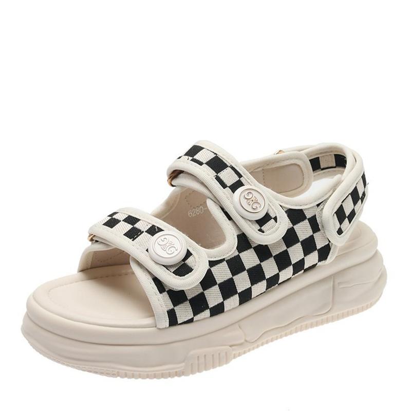 Opp France Women Black And White Check Sandals