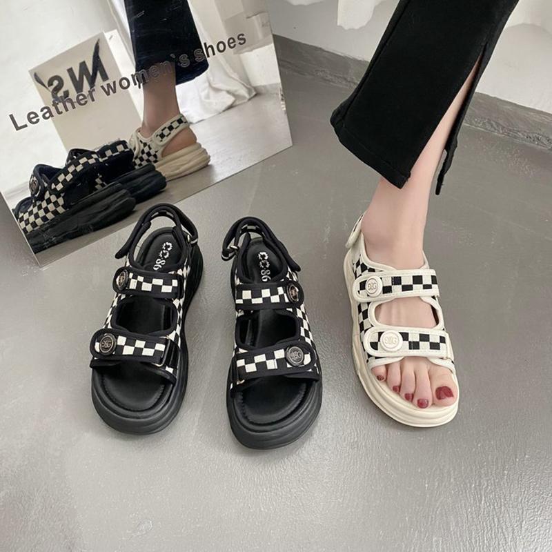 Opp France Women Black And White Check Sandals