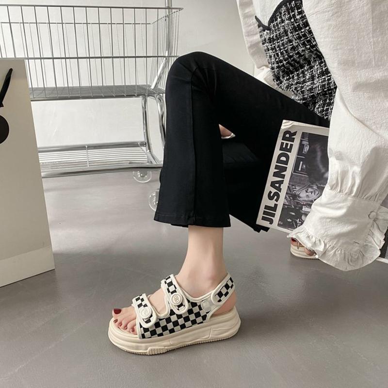 Opp France Women Black And White Check Sandals