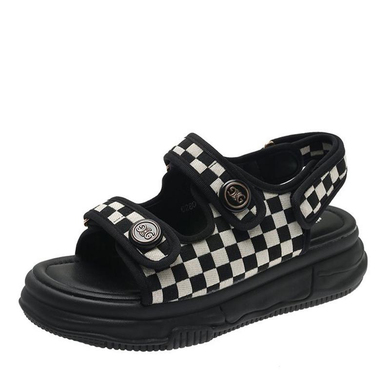 opp france Women Black and White Check Sandals