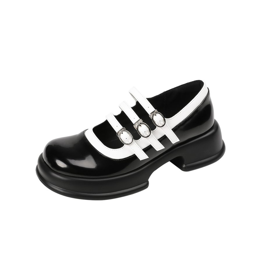 opp france Women Black and White Leather Shoes