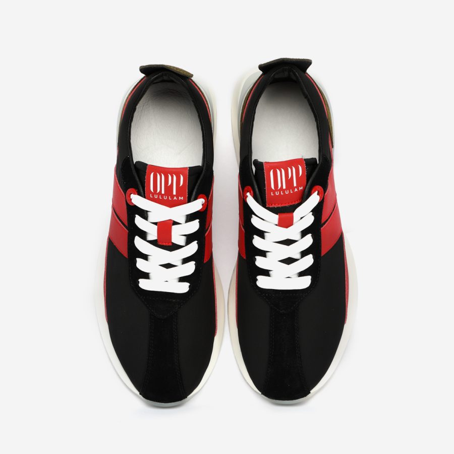 Opp France Women Black Red Nylon Bumpr Sneakers