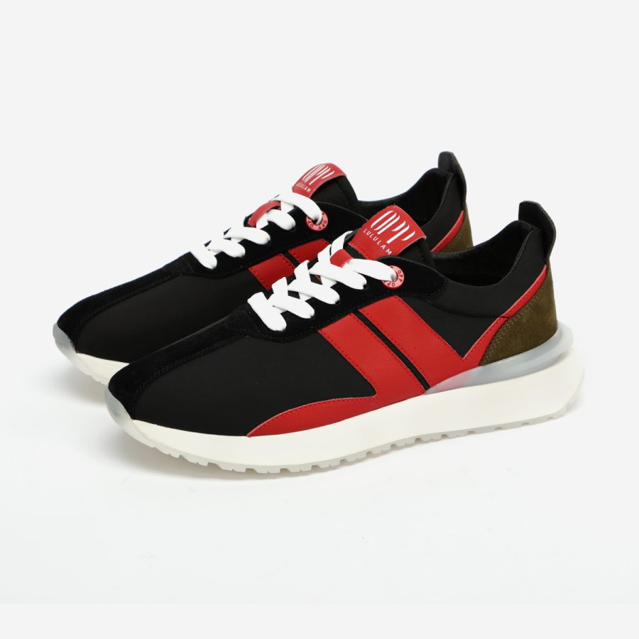 Opp France Women Black Red Nylon Bumpr Sneakers
