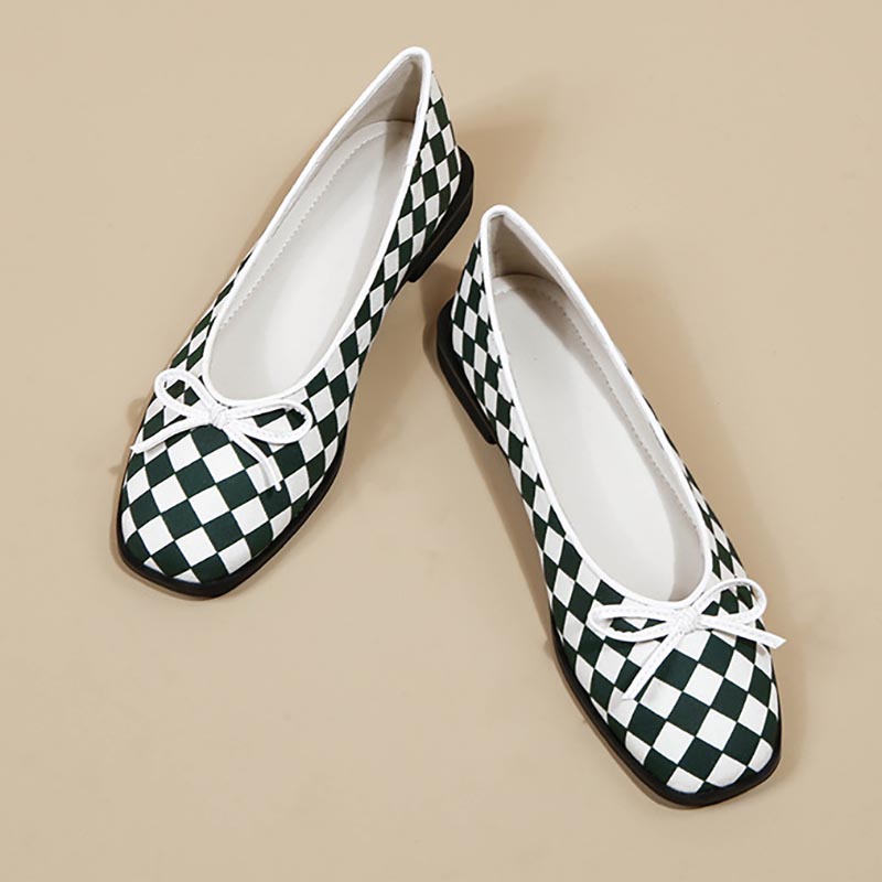 Opp France Women Bow Checkerboard Single Shoes