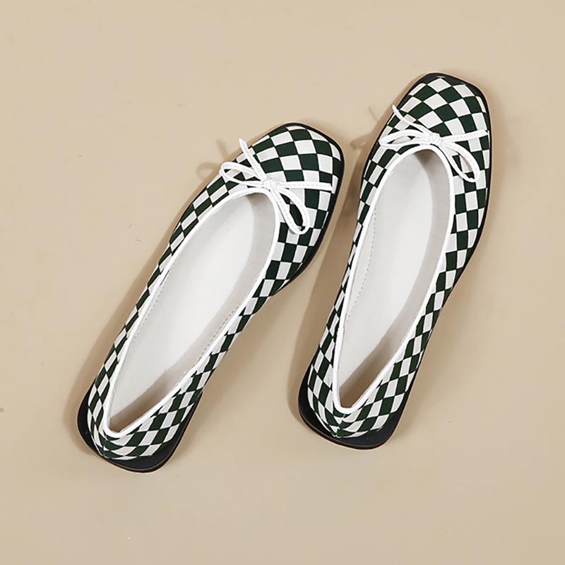 Opp France Women Bow Checkerboard Single Shoes