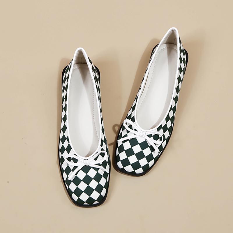 Opp France Women Bow Checkerboard Single Shoes