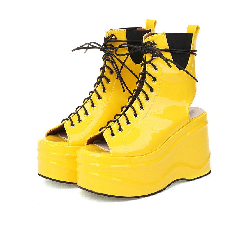 Opp France Women Cutout Lace-Up Sandals Yellow