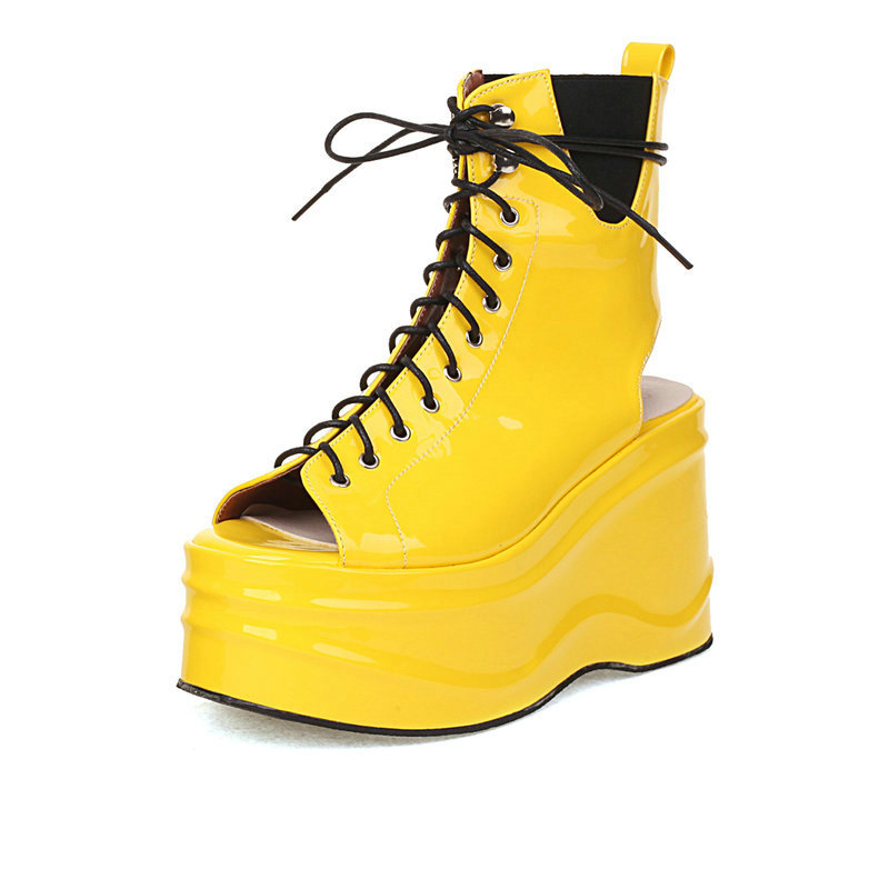 opp france Women Cutout Lace-Up Sandals Yellow