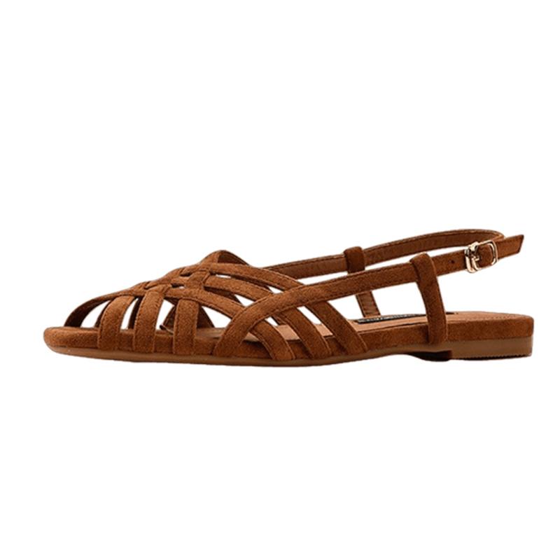 opp france Women Flat Woven Nubuck Sandals Brown