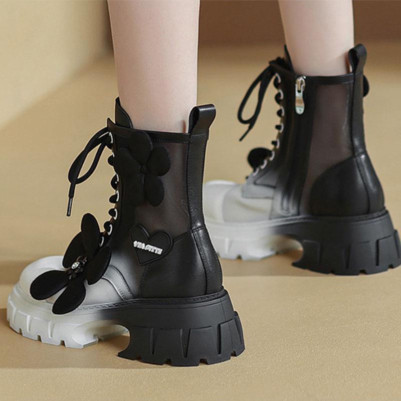 Opp France Women Floral Gradient Mesh Boots Black
