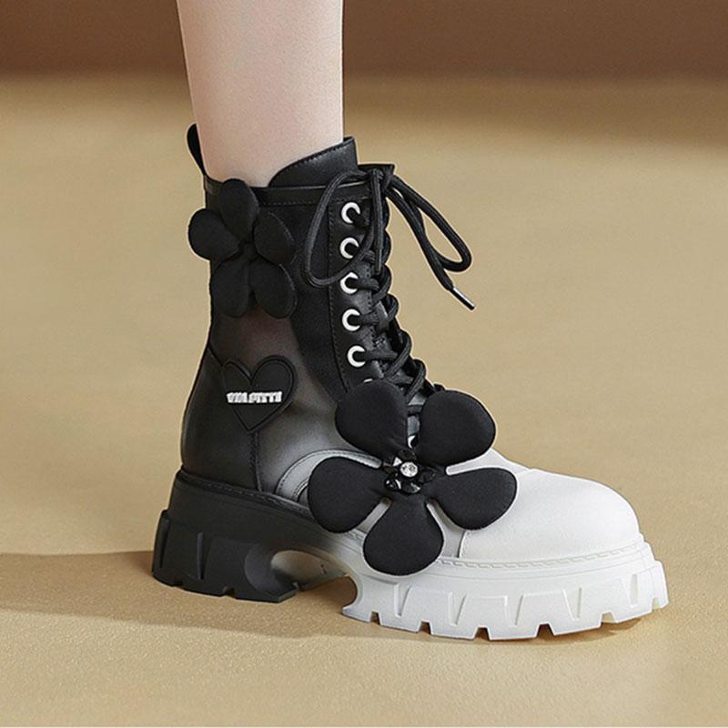 Opp France Women Floral Gradient Mesh Boots Black