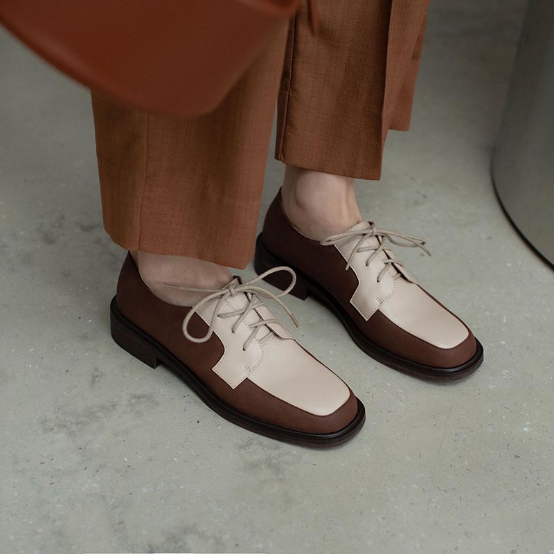 Opp France Women Lace-up Color-block Loafers