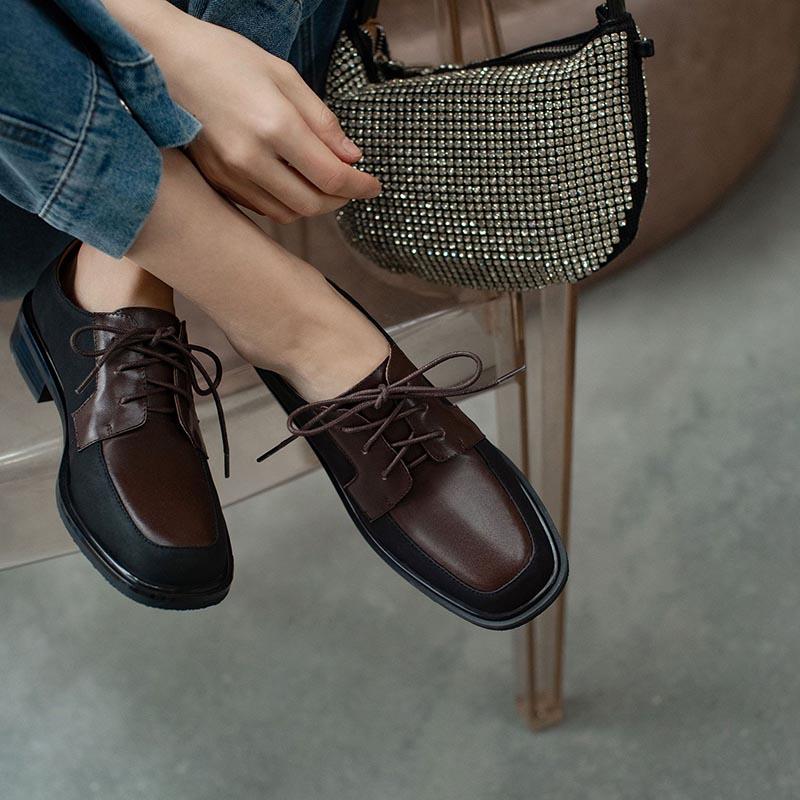 Opp France Women Lace-up Color-block Loafers