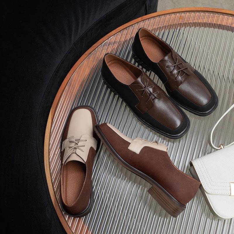 Opp France Women Lace-up Color-block Loafers