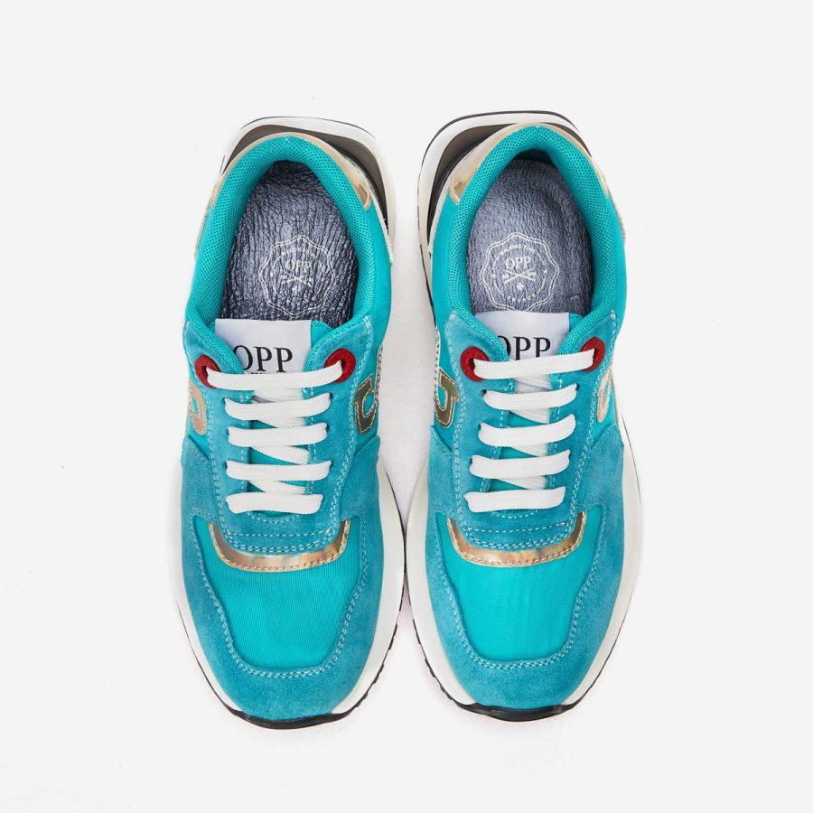 Opp France Women Lace-Up Suede Sneaker Aquamarine