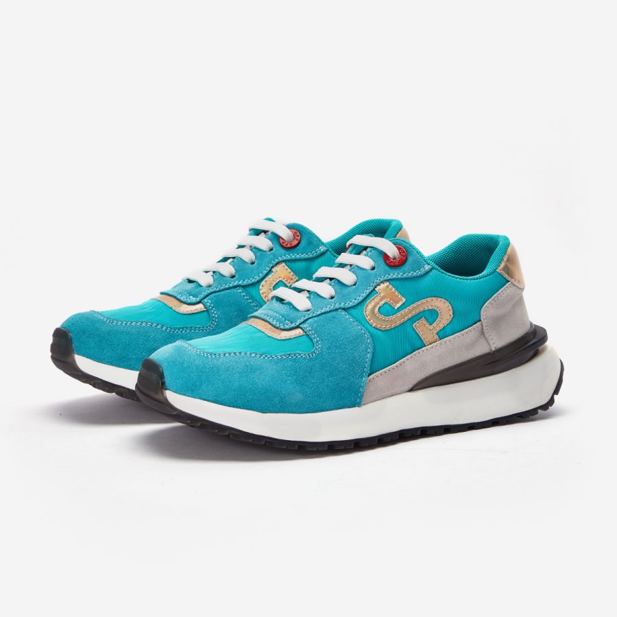 Opp France Women Lace-Up Suede Sneaker Aquamarine