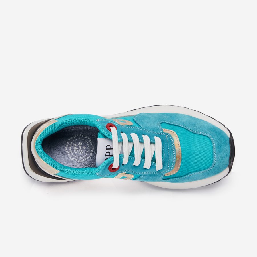 Opp France Women Lace-Up Suede Sneaker Aquamarine