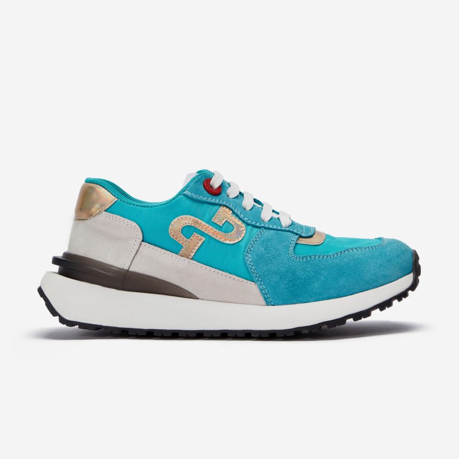 Opp France Women Lace-Up Suede Sneaker Aquamarine
