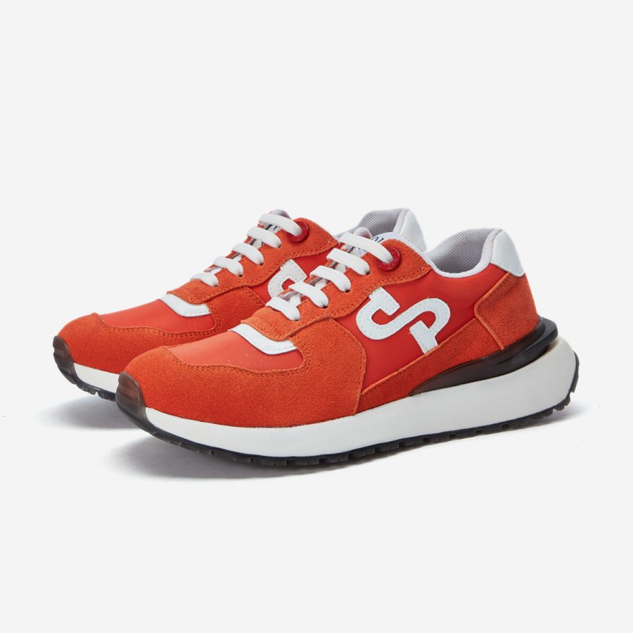 Opp France Women Lace-Up Suede Sneaker Orange Red
