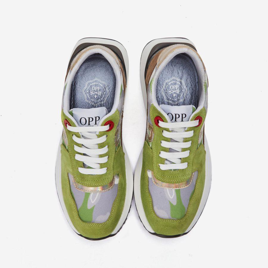 Opp France Women Lace-Up Suede Sneaker Tea Green