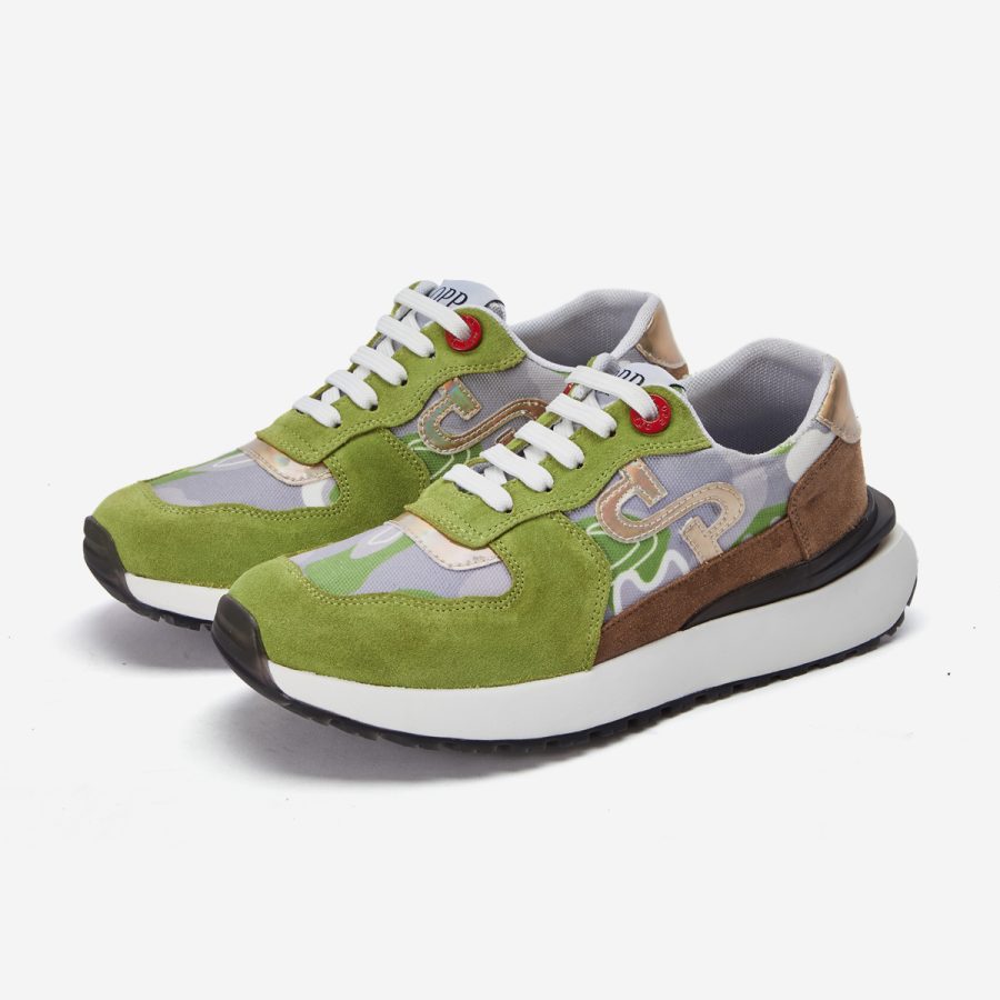 Opp France Women Lace-Up Suede Sneaker Tea Green