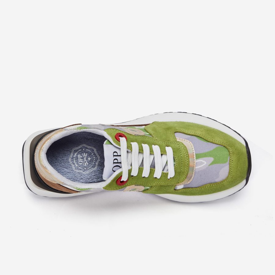 Opp France Women Lace-Up Suede Sneaker Tea Green