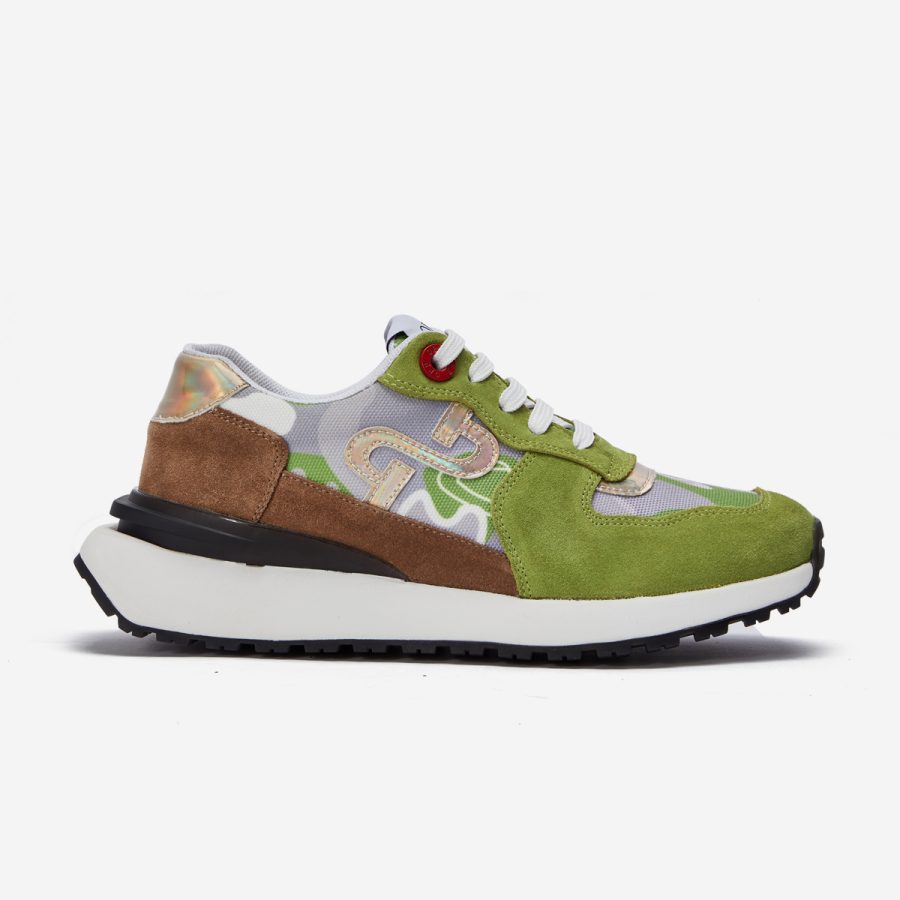 opp france Women Lace-Up Suede Sneaker Tea Green