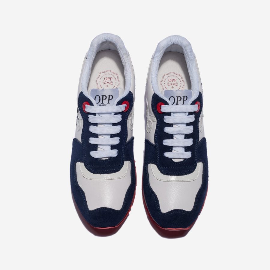 Opp France Women Lace-Up Suede Sneakers Blue