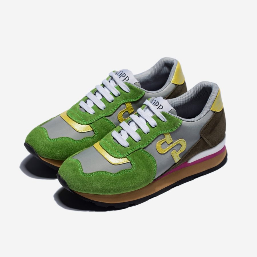 Opp France Women Lace-Up Suede Sneakers Green