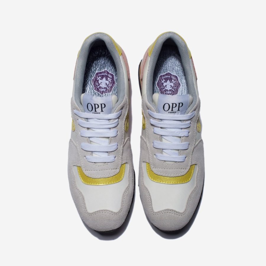 Opp France Women Lace-Up Suede Sneakers White