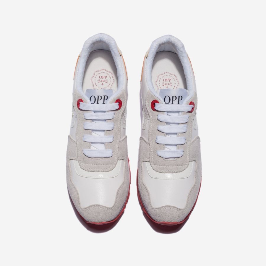 Opp France Women Lace-Up Suede Sneakers White