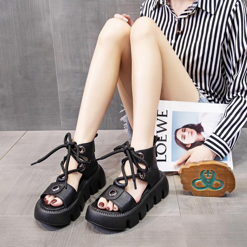 Opp France Women Leather Platform Roman Sandals