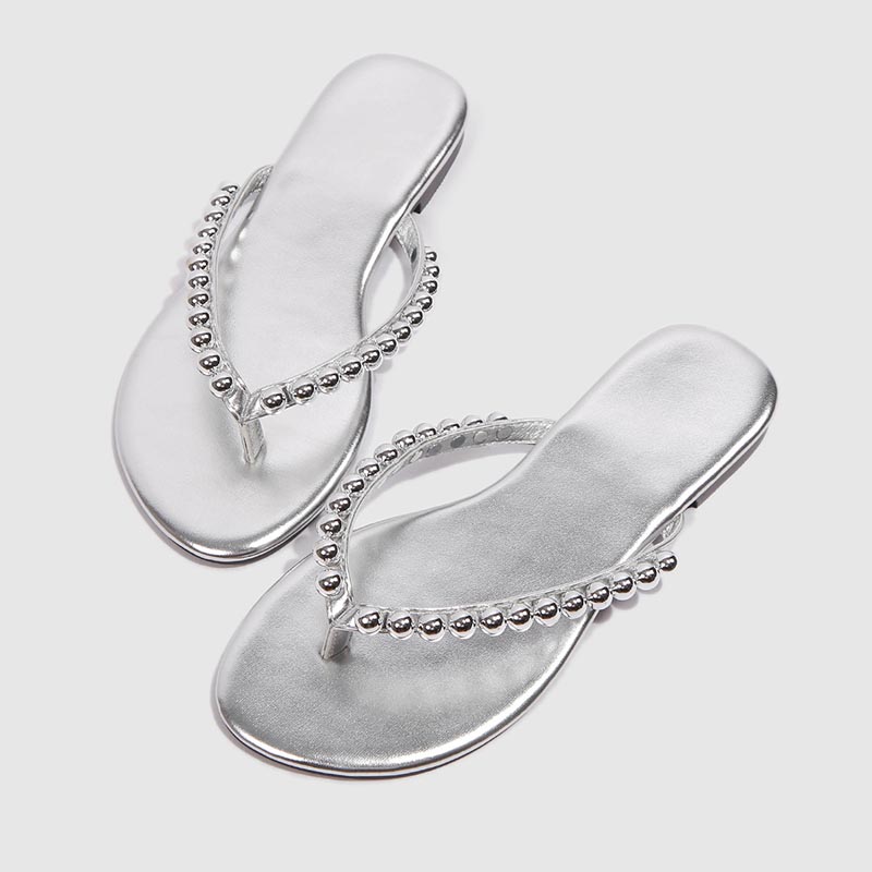 Opp France Women Pearl Flip Flops Silver