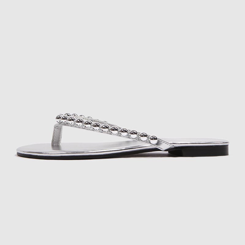 Opp France Women Pearl Flip Flops Silver