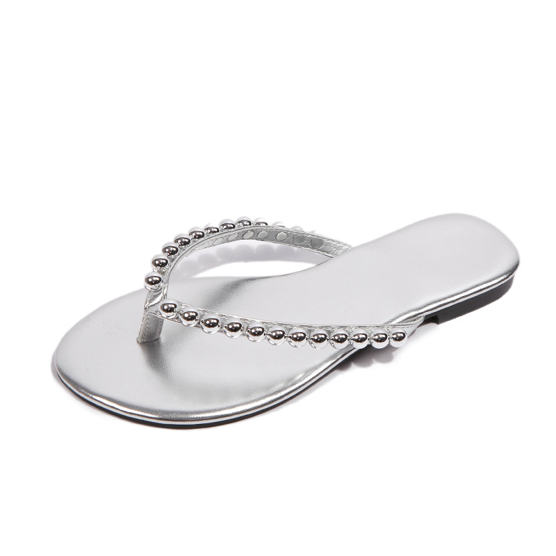 opp france Women Pearl Flip Flops Silver