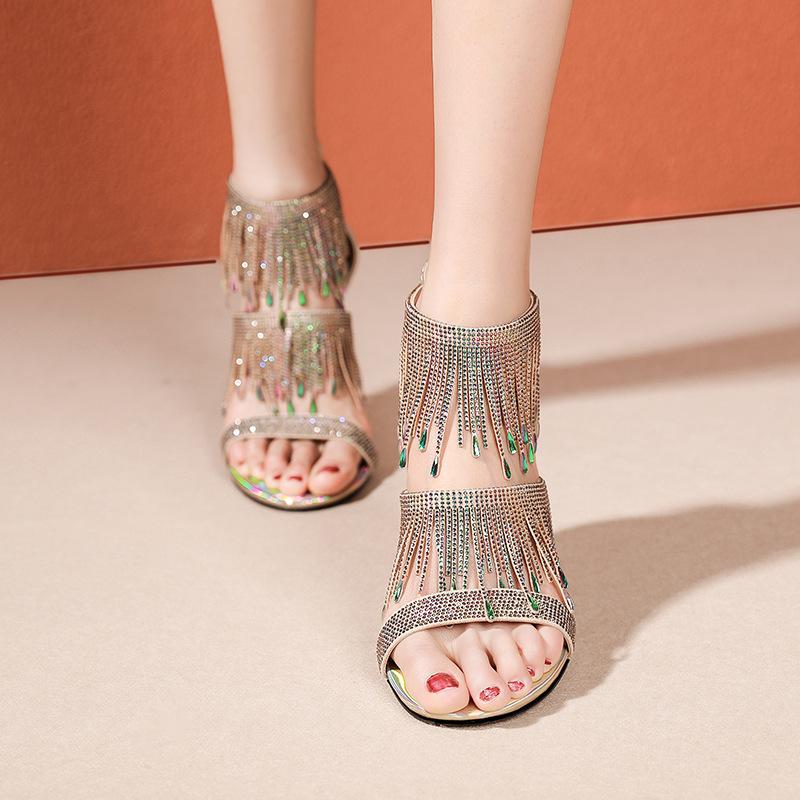 Opp France Women Rhinestone Fringed High Heels