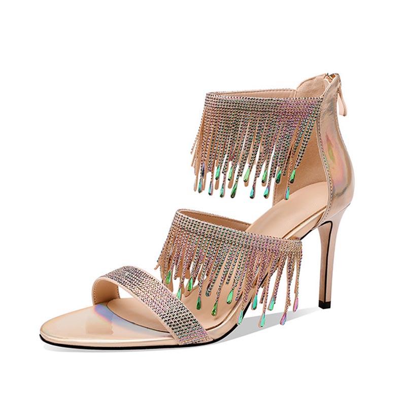 opp france Women Rhinestone Fringed High Heels