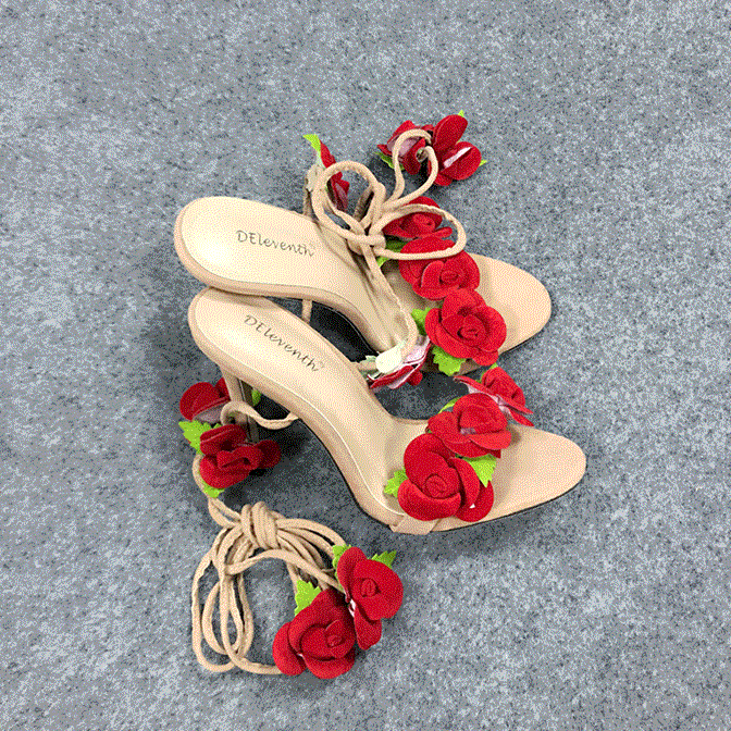 Opp France Women Rose Flower High Heel Sandals