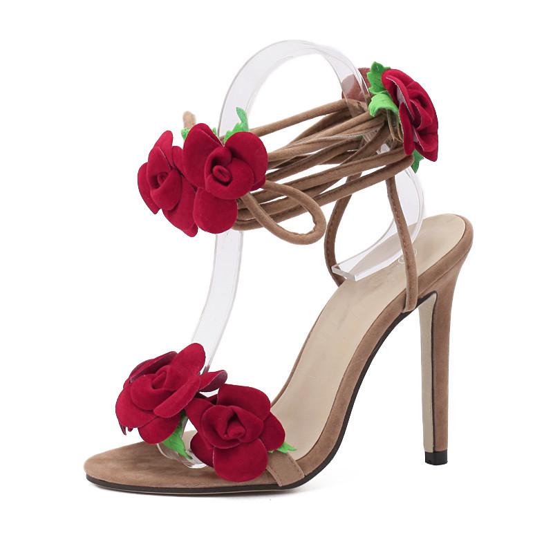 opp france Women Rose Flower High Heel Sandals