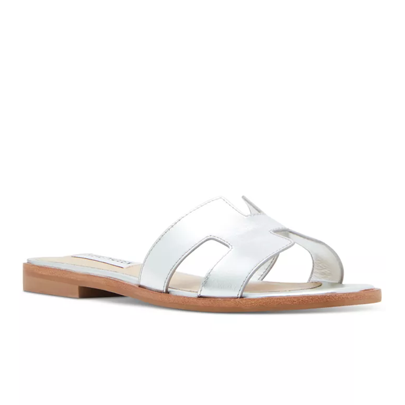 opp france Women’s Flat Slide Sandals Silver