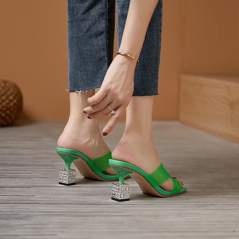 Opp France Women Solid Color High Heel Slippers