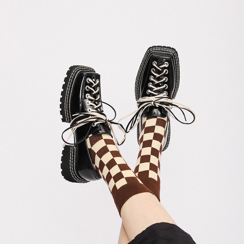 Opp France Women Square Lace-up Leather Shoes