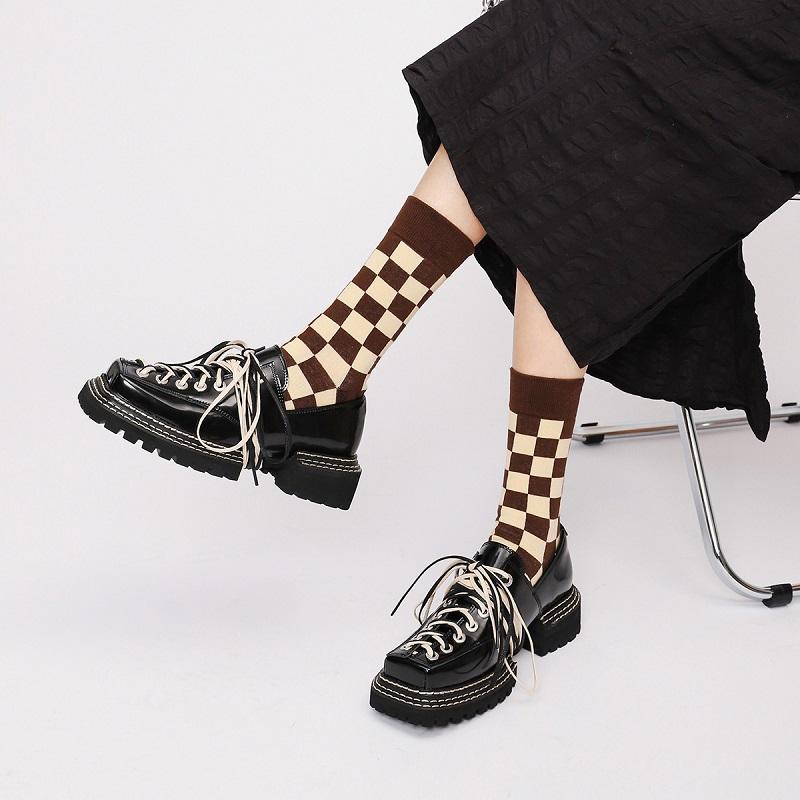 Opp France Women Square Lace-up Leather Shoes