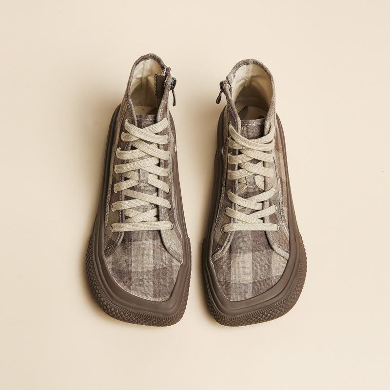 Opp France Women Square Toe Plaid Casual Shoes