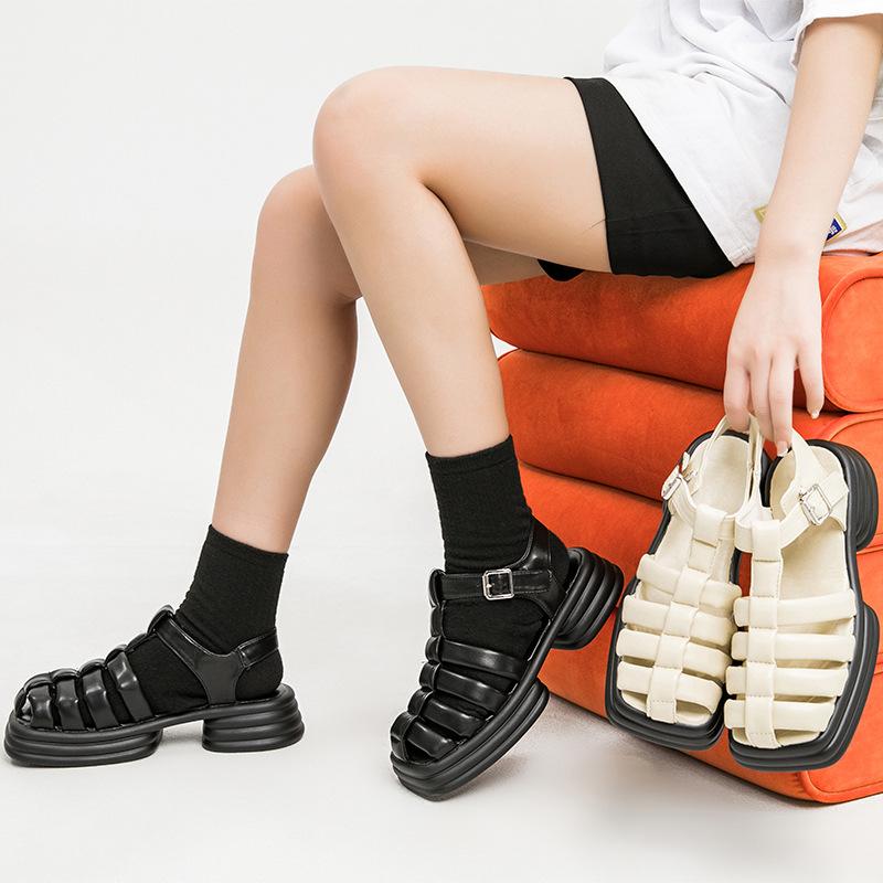 Opp France Women Square-toe Woven Cutout Sandals