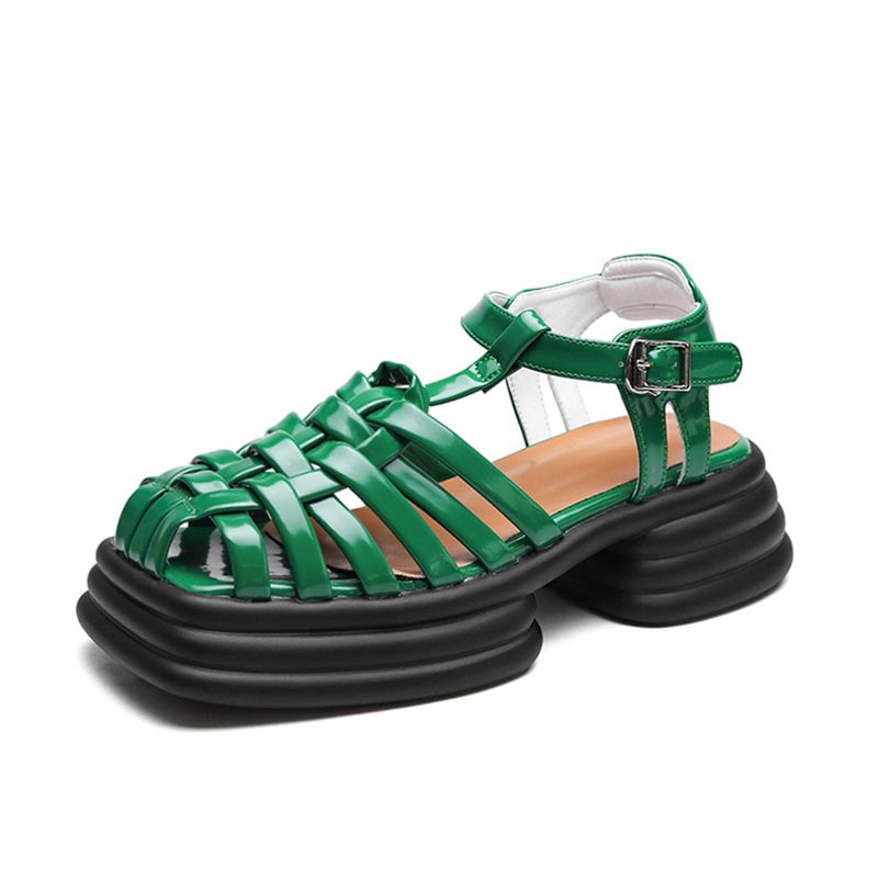 opp france Women Square-toe Woven Cutout Sandals