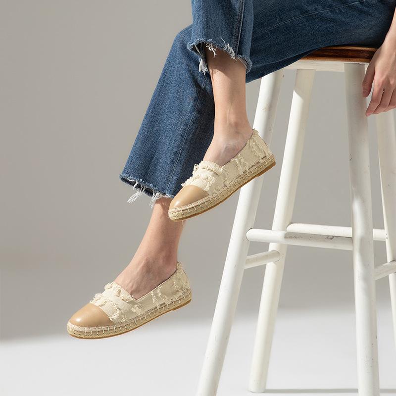 Opp France Women Straw Flat Fisherman Shoes